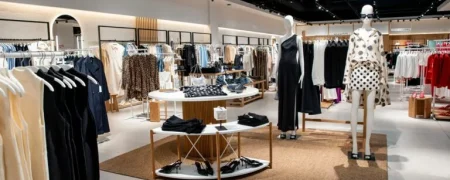 Intérieur de la boutique MANGO Angers avec mobilier retail, collections prêt-à-porter et parcours client fluide