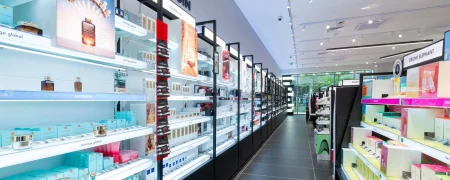Intérieur du magasin SEPHORA Grenoble Neyrpic avec espace soins, mobilier retail et univers beauté